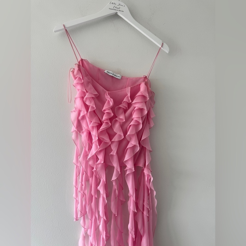 MACH & MACH Asymmetrical Ruffle Pink Top 4 - Picture 6 of 9